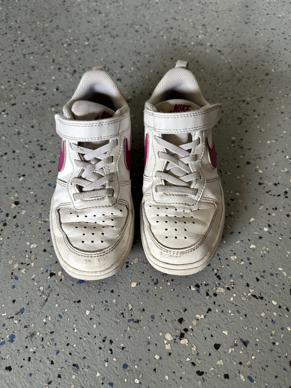 Nike Kids White Sneakers with Pink Swoosh Accent 13.5